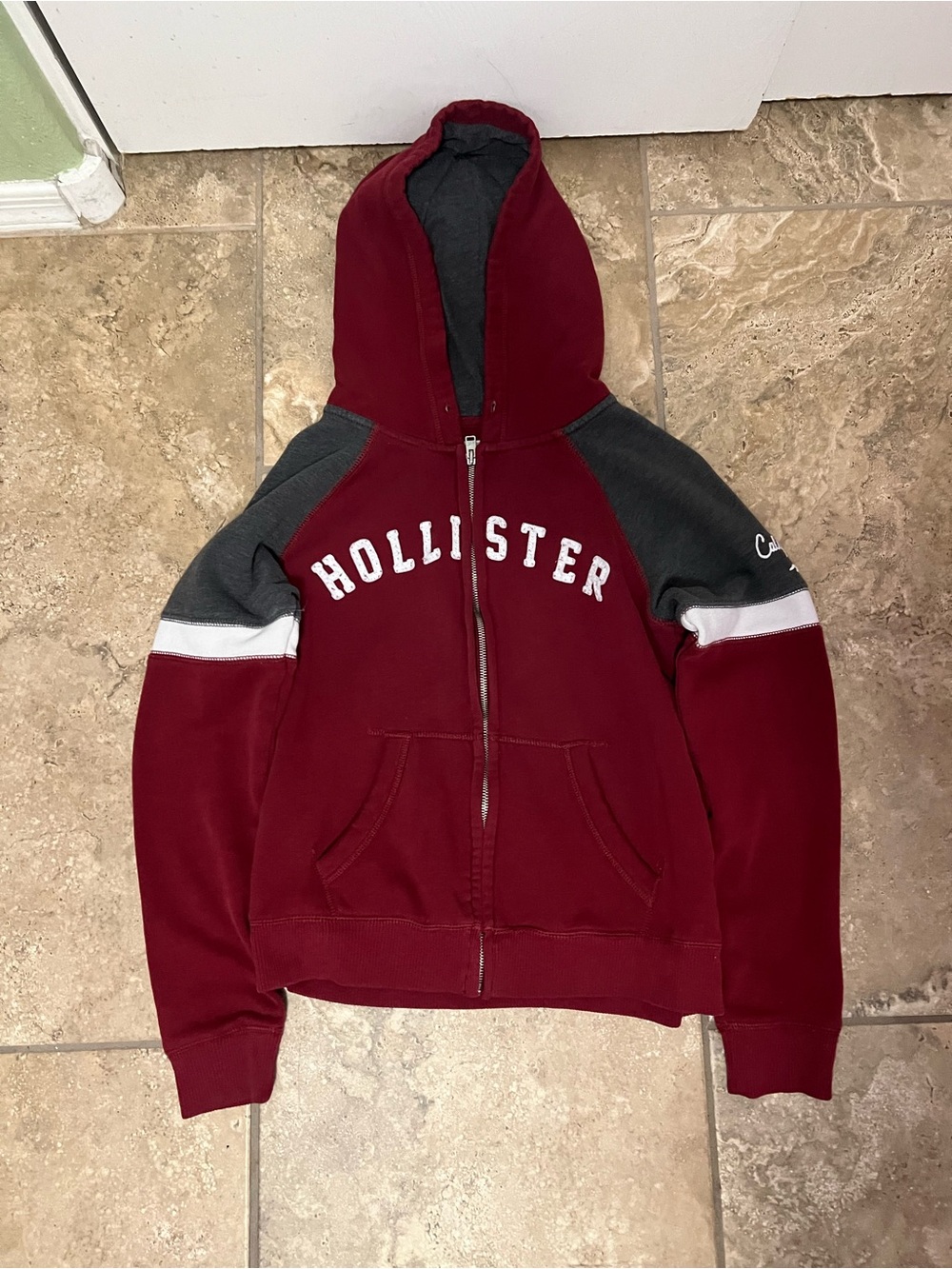 Hollister Maroon & Gray Zip-Up Hoodie for Kids